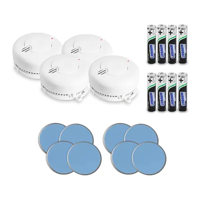 Immagine prodotto di Set di 4 rilevatori di fumo con batterie al litio da 10 anni | Rilevatori di fumo con supporto magnetico | Rilevatori di fumo/allarmi antincendio, colore bianco
