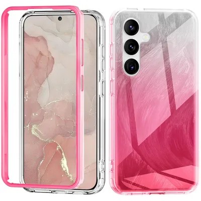 Image de Coque de protection hybride TPU/PC pour Samsung Galaxy S24 Plus, motif plumes, rose