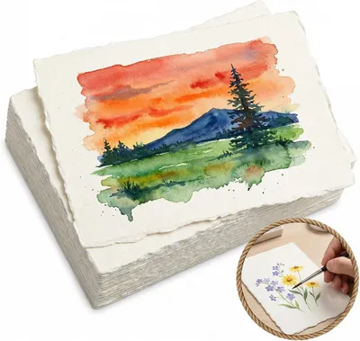 Image de 50 feuilles de papier fait main, grammage de 300 g/m², dimensions 10,2 x 15,2 cm