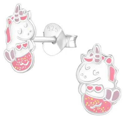 Produktbild von Kinderohrstecker: Mädchen Ohrringe Silber „Einhorn mit Glitzer“