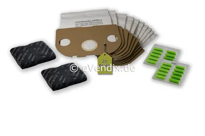 Productafbeelding van Filtersysteem compatibel met Vorwerk Tiger / Kobold 251, 252: 20 stofzuigzakken + 2 actieve geurfilters + 20 geursticks
