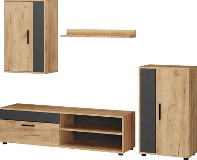 Produktbild von Vicco Wohnwand Berno, 4er Set, Goldkraft Eiche/Anthrazit