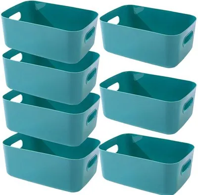 Zdjęcie produktu dla Zestaw 7-elementowy do przechowywania Ibenzoa® wykonany z tworzywa sztucznego – pojemniki do układania w stos, z uchwytami, o wymiarach 30 x 20 x 12 / 25 x 18 x 10 / 20 x 15 x 7 cm, idealne do łazienki, kuchni, biura, dostępne w różnych kolorach