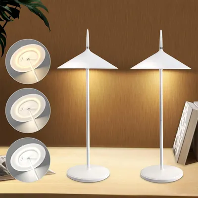 Image de Lampe de table ZMH, lampe de chevet à batterie, LED, lot de 2, lampe de table sans fil, 1800 mAh, rechargeable, intensité réglable par effleurement, style moderne, blanche, lampe d'extérieur IP44 avec port USB, pour balcon, jardin, table à manger, camping