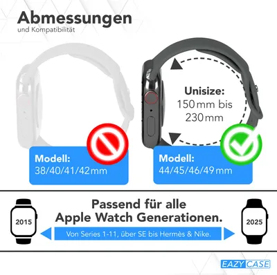Produktbild von EAZY CASE Apple Watch Armband Silicon 44mm/45mm/49mm verstellbares Ersatzarmband, iWatch Serie, Sportarmband in Grau