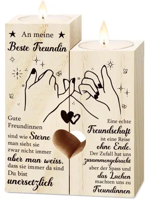 Image de Support pour bougies en bois, cadeau pour une amie, cadeau d'anniversaire, cadeau pour une meilleure amie, dimensions : 12 x 9 x 4,5 cm