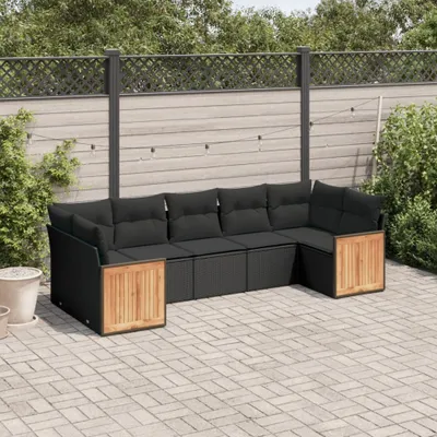 Produktbild von Design 7-tlg. Garten-Sofagarnitur mit Kissen Schwarz Poly Rattan, Gartenmöbel-Sets 2024 Neu