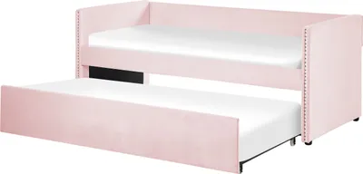Produktbild von BELIANI Tagesbett Rosa Samtstoff mit Lattenrost 90 x 200 cm Ausziehbar Modern Glamour Ausziehbett für 2 Personen Gästezimmer Kinderzmmer Jugendzimmer