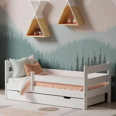Image de Kids Collective Lit d'enfant 80x160 cm Lit d'enfant Lit d'adolescent Lit junior | Avec protection contre les chutes & tiroir | Bois de pin stable | 80×160 cm de 3 à 10 ans | Blanc