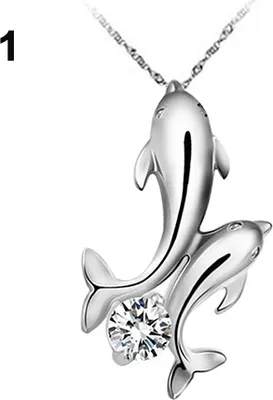 Produktbild von Niedliche versilberte Doppel-Delfin-Anhänger-Charm-Ketten-Halskette für Damen-Klar