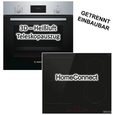 Produktbild von Herdset Bosch Backofen 3DHeißluft Teleskopauszug+ Induktionsfeld PowerBoost HomeConnect PerfectFry