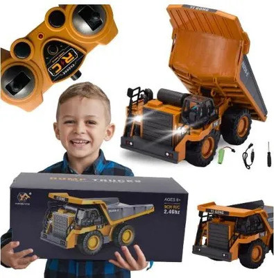 Immagine prodotto di Lolex | Auto giocattolo telecomandata - Camion ribaltabile RC 1:24 - con luci e suoni - ideale per bambini