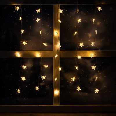 Produktbild von Lichterkette Sternenvorhang LED warmweiß Lichtervorhang 80x60cm Batterie Timer