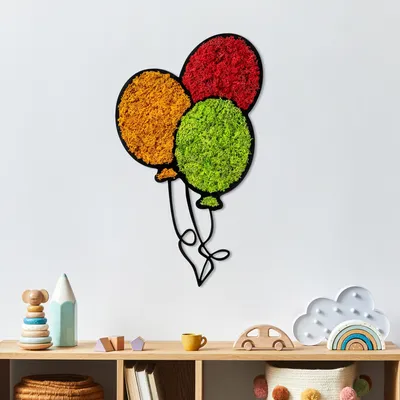 Produktbild von Wallity, Moss - Balloons, Dekoratives Wandaccessoire, Rot, 100 % MDF / MOOS, 62 x 36 x 1,2 cm