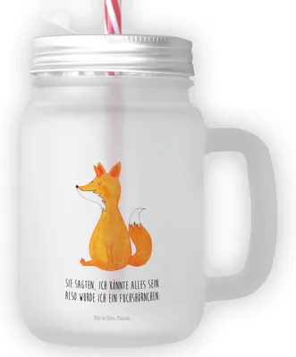 Produktbild von Mr. & Mrs. Panda Eiskaffee Glas Einhorn Fuchs - Transparent - Geschenk, Mason Jar, Fuchshörnchen, Füchse, Limonadenglas, Mit Deckel Und Strohhalm, dessertglas, Einhörner