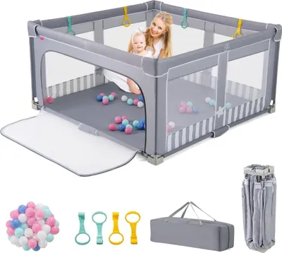 Image de Parc bébé pliable avec 50 balles, 150 x 150 cm, gris