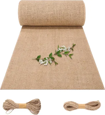 Produktbild von Jute-Tischdecke 30 x 1000 cm. Jute-Tischdecke für rustikale Dekoration. Gewebte Sackleinen-Tischdecke für Party-Tischdekoration