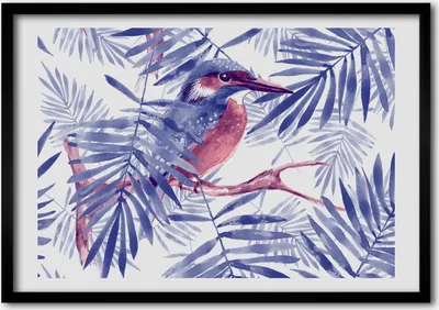 Produktbild von Bild - Bilderrahmen - 100 cm x 70 cm - MDF - Rahmen - Foto - Wandkunst Pflanzen und Vogel