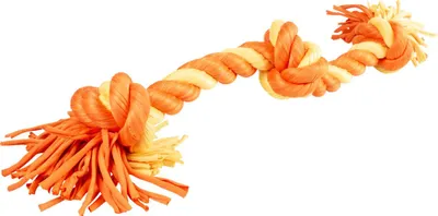 Produktbild von Duvo+ Zahnpflegeseil aus Sweaterstoff mit 3 Knoten orange/gelb