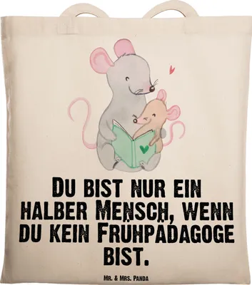 Produktbild von Mr. & Mrs. Panda Tote Bag Frühpädagoge Herz - Transparent - Geschenk, Tragetasche, Ausbildung, Spruch, Studium, Einkaufstasche, schulterbeutel, Lustig, Tasche
