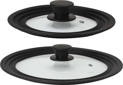 Produktbild von Steuber 2er Set Universal Glasdeckel für Töpfe und Pfannen 16/18/20 cm & 24/26/28 cm, mit Auslassventil und Silikonrand, schwarz