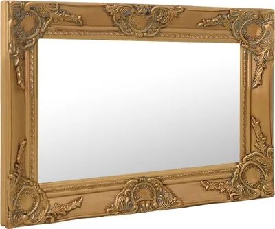 A product shot of a mirror with an ornate gold frame.