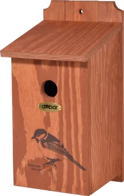 Produktbild von dobar Nistkasten mit Siebdruckmotiv "Kohlmeise", Vogelhaus Einflugloch Ø 32 mm, 17 x 18 x 35 cm, Kiefer