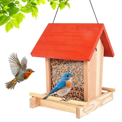 Produktbild von Vogelfutterhaus zum Aufhängen aus Holz – Wetterfester Vogelfutterspender mit Dach, für Wildvögel im Garten, Balkon und Terrasse – Vogelhaus Holz für eine natürliche Vogelpflege