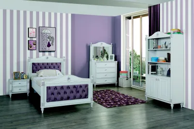 Immagine prodotto di Set completo per camera da letto per adolescenti, composto da: letto, comodini (2), e cassettiera. (4 pezzi).