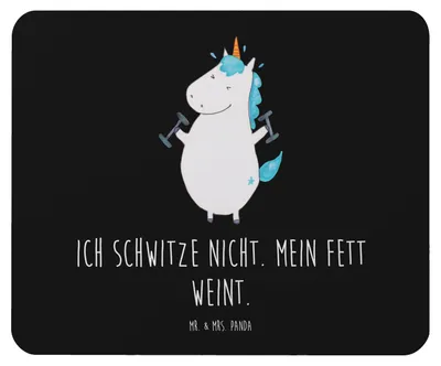 Produktbild von Mr. & Mrs. Panda Mouse Pad Einhorn Fitness - Schwarz - Geschenk, Sport, Unicorn, Gym, laptop mauspad, mousematte, Abnehmen, Fitnessstudio, mausteppich, Mousepad