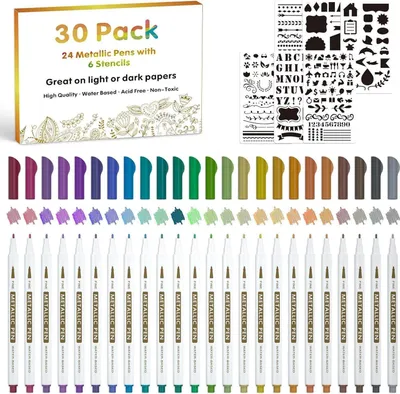 Produktbild von Lineon Metallic Marker Set, 24 bunte Metallstifte mit feinen Spitzen, DIY-Vorlagen - Dekorieren, Malen, Kartenherstellung