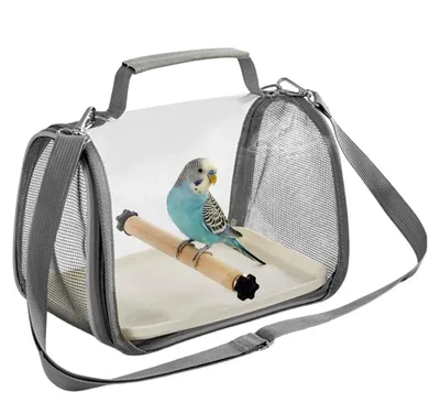 Produktbild von Vogelkäfig, Transportbox für Vögel mit Sitzstange und Ausziehtablett, geeignet für Wellensittiche und Sittiche, leicht zu reinigen, sicherer Transport zum Tierarzt, 26x19x19 cm