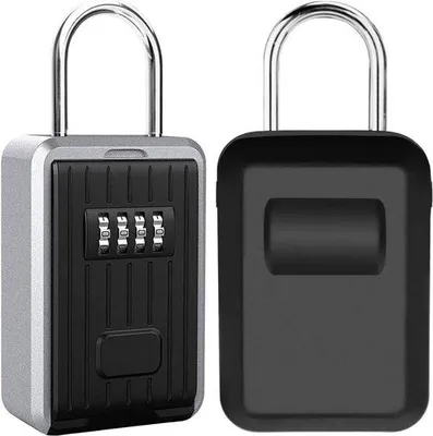Produktbild von Sicherheitskasten mit 4-stelliger Zahlencode - großes extra Sicherheitsschloss - für Draußen - XL-Größe - mit Griff - schwarz - Zahlenschloss mit Code