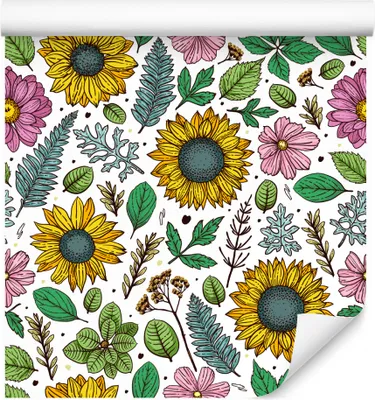 Immagine prodotto di 10m VLIES WALLPAPER rotolo fiori flora girasoli foglie felce cuori XXL