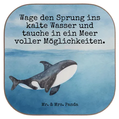 Produktbild von Mr. & Mrs. Panda Holzuntersetzer Orca Design - Weiß - Geschenk, Arbeit, Motivation, Orcas, gläseruntersetzer, Wal, Untersetzer für Gläser, Neustart, Meer, Coaster