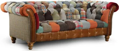 Produktbild von Casa Padrino Luxus Chesterfield 3er Sofa Mehrfarbig / Grau / Braun 235 x 95 x H. 85 cm - Wohnzimmer Sofa mit Echtleder - Chesterfield Wohnzimmer Möbel