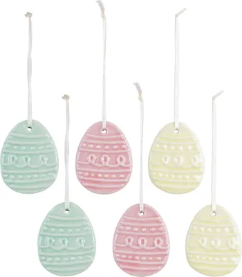 Produktbild von 6er Set Deko Anhänger Ostereier Porzellan Rosa Gelb Grün Pastell Ostern Strauch