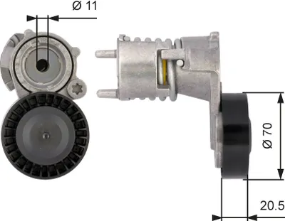 Produktbild von GATES T39117 Spannrolle Keilrippenriemen 70mm für FORD Focus II Schrägheck (DA, HCP, DP) KUGA I für VOLVO V50 (545)