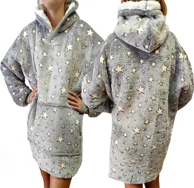 Produktbild von anagre-softan Sherpa Hoodie Sweatshirt Decke Übergroße Fronttasche Giant Plüsch Pullover mit Kapuze Gemütlich Bequem for Erwachsene, STERNE