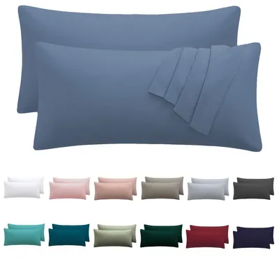 Produktbild von Kissenbezug 40 x 70 cm, 2er-Set – blaue Kissenbezüge, 40 x 70 cm, 100 % Mikrofaser, mit Reißverschluss, weich und knitterfrei