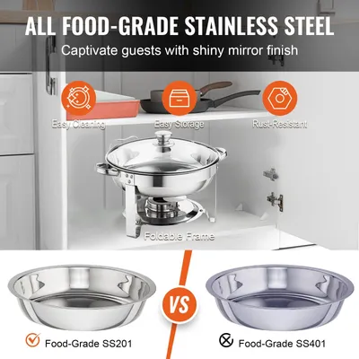 Image de VEVOR 2 pcs. Chafing Dish Profi Set Récipient chauffant acier inoxydable + verre Buffet Set Rond 2 x 3,5 L, 33,5 x 33,5 x 7 cm Chaque récipient, chauffe-plat pour buffets, fêtes de famille, banquets, mariages, etc.