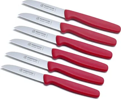 Produktbild von Marsvogel Solingen | Schälmesser Set | 3 gerade Klingen | ergonomische PP-Griffe | 6-teiliges Set | Farbe: Rot