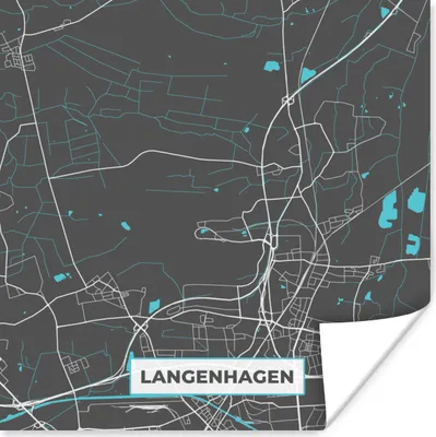 Produktbild von MuchoWow® Poster Langenhagen - Stadtplan - Blau - Karte - Deutschland 75x75 cm - Wand Dekoration
