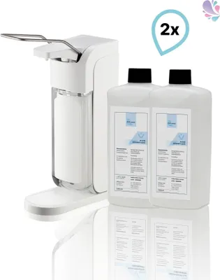 Produktbild von SET: Armhebelspender Blanc UNIVERSAL + Haut- und Händedesinfektion SET, 2 Flaschen à 500 ml