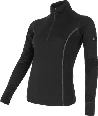 Zdjęcie produktu dla T-shirt Sensor Merino Active Stand-up Zip damski długi czarny wielkość S 11109018-00