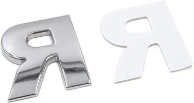 Immagine prodotto di Emblema automobilistico in metallo color argento con la lettera R