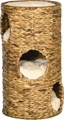 Produktbild von Kratztonne Katzenturm 73Cm 3-Ebenen Kissen Wasserhyazinthe Stahl Hellbraun