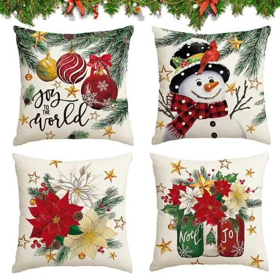 4 Weihnachtskissen 50x50 cm, Dekokissen für Sofa, Wohnzimmer