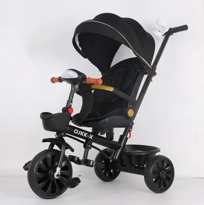 Produktbild von 4in1 Dreirad Kinderdreirad mit Verstellbarer Sitz und Schubstange,Buggy Fahrrad Kinderwagen mit Musik und Nachtlicht,Korb für 1-5 Jahre (Schwarz)
