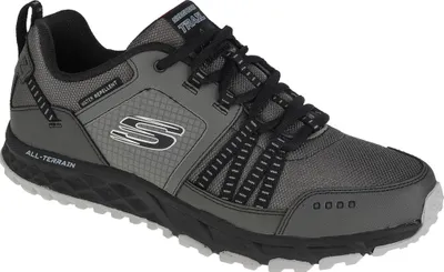 A single Skechers men's trail shoe is shown from a side-angle against a white background.